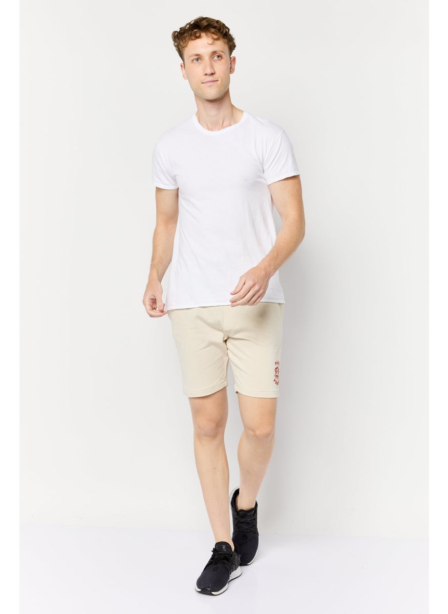 Men Graphic Print Basic Shorts, Beige