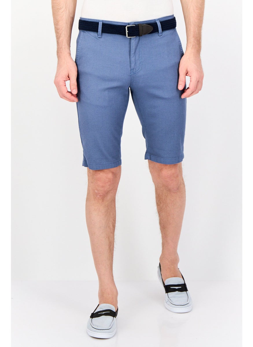 Men Plain Belted Shorts, Blue