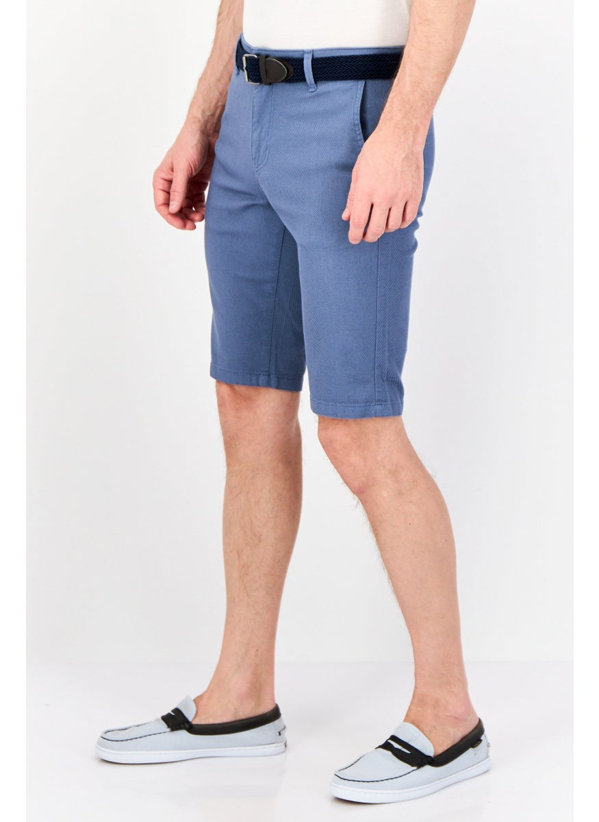Men Plain Belted Shorts, Blue