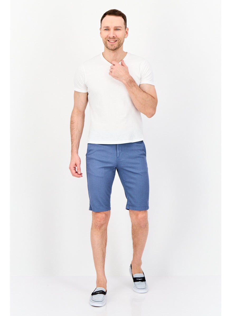 Men Plain Belted Shorts, Blue