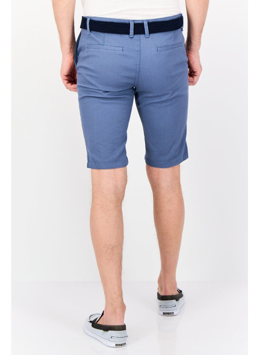 Men Plain Belted Shorts, Blue