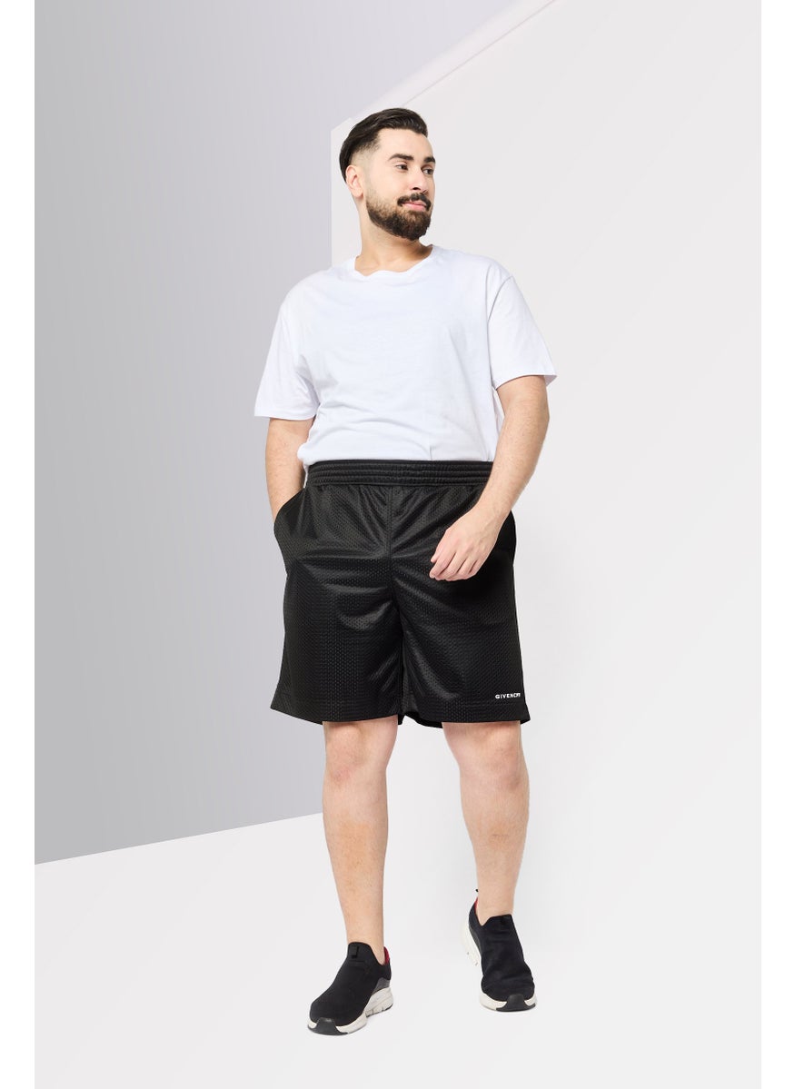 Men Brand Logo Basic Shorts, Black