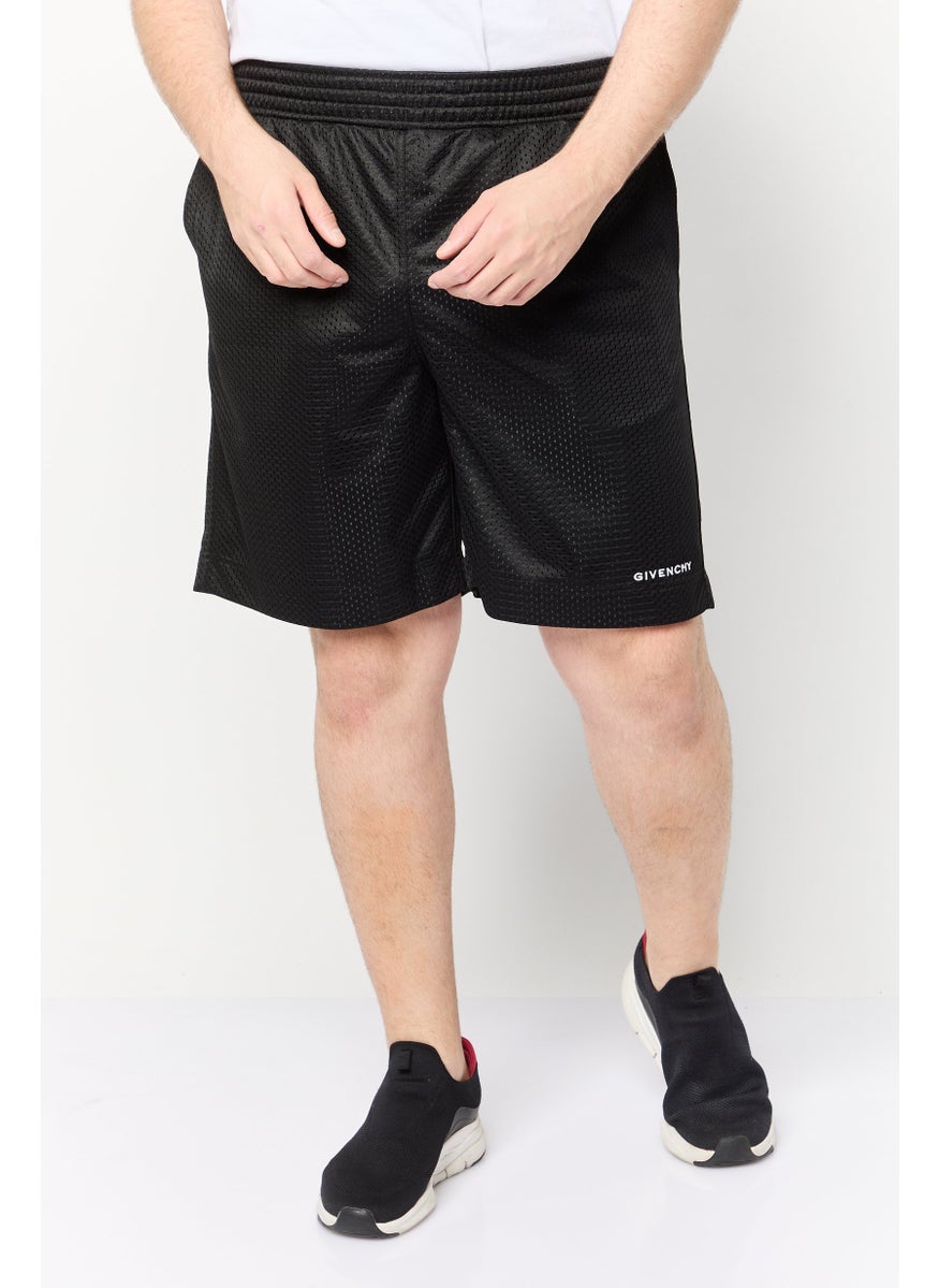 Men Brand Logo Basic Shorts, Black