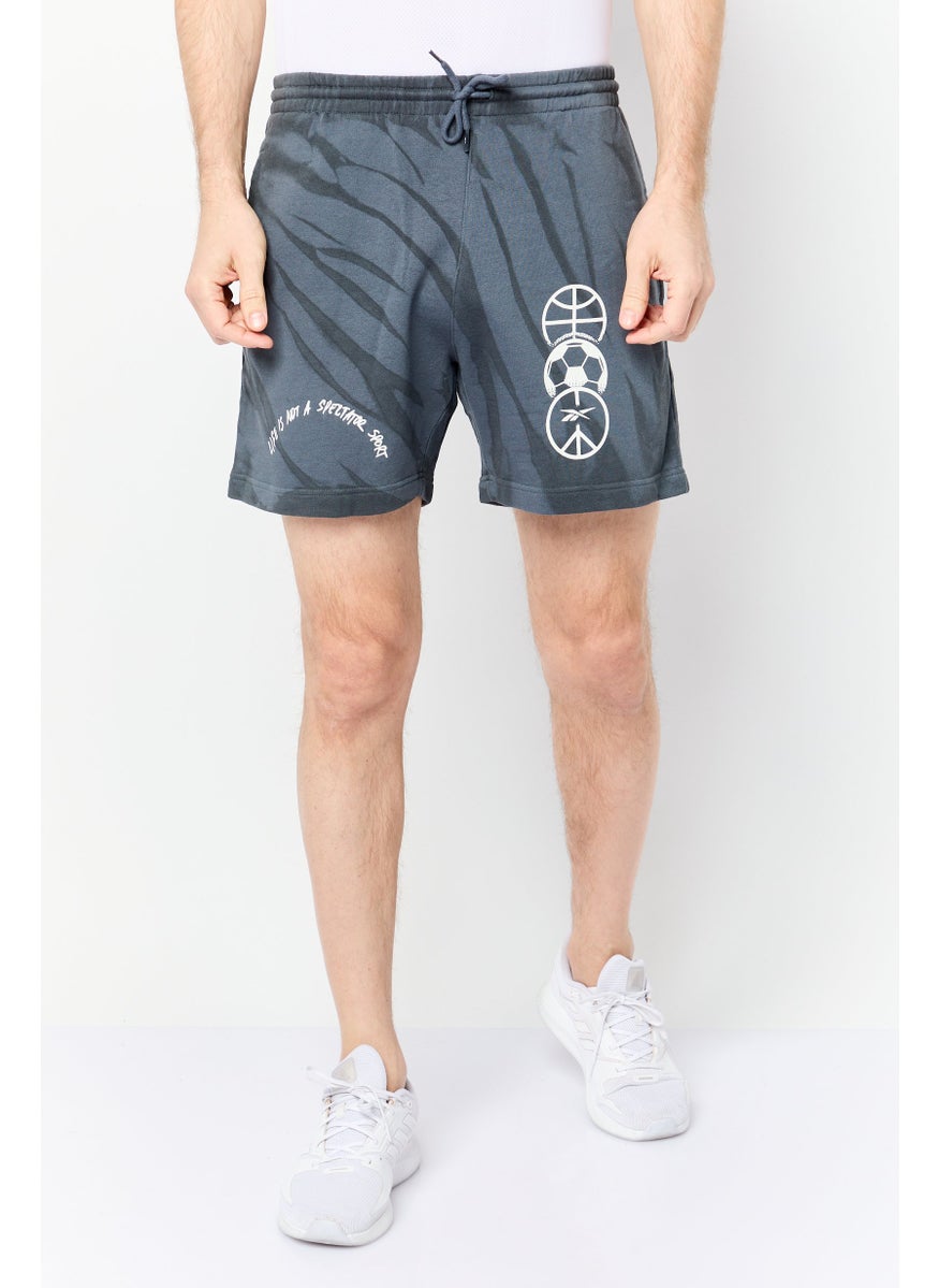 Men Sportswear Fit Graphic Print 5 Inch Inseam Outdoor Short, Dark Grey