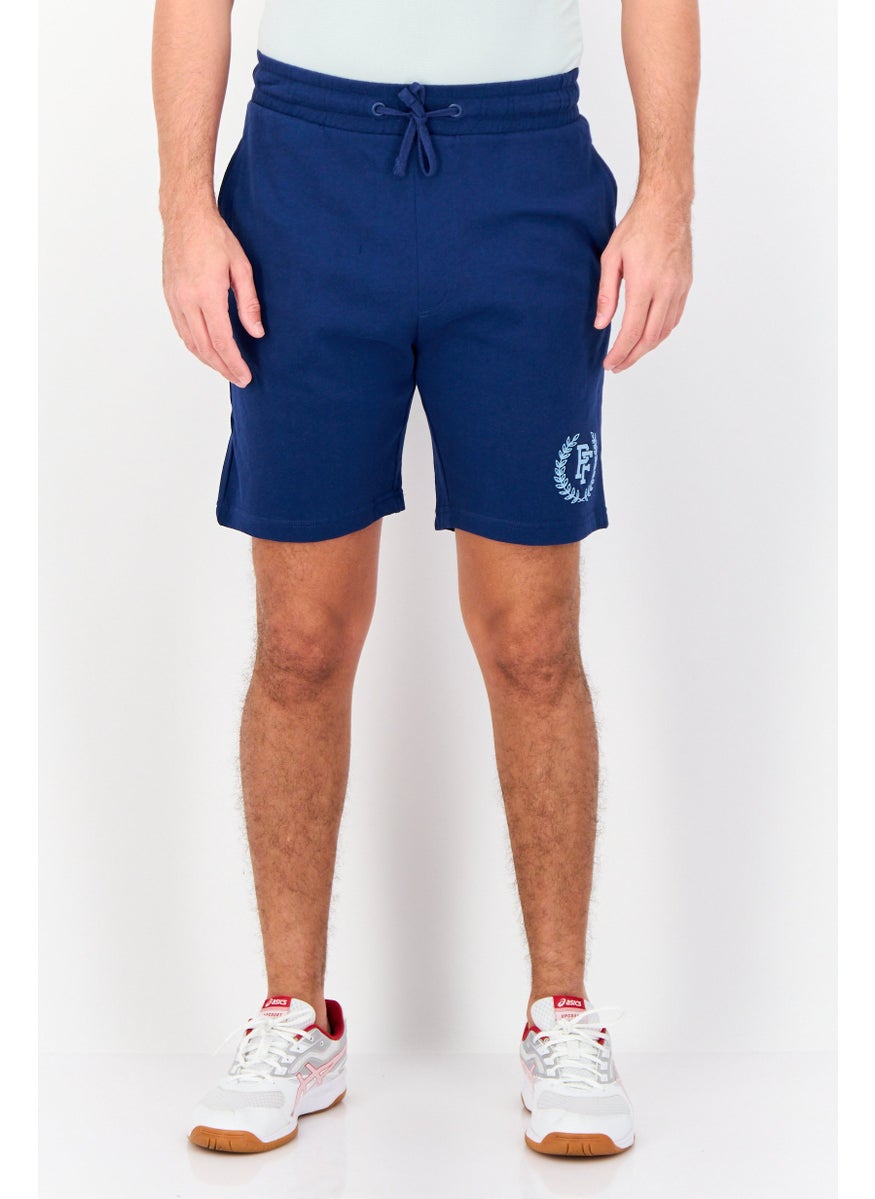 Men Graphic Print Basic Shorts, Navy Blue