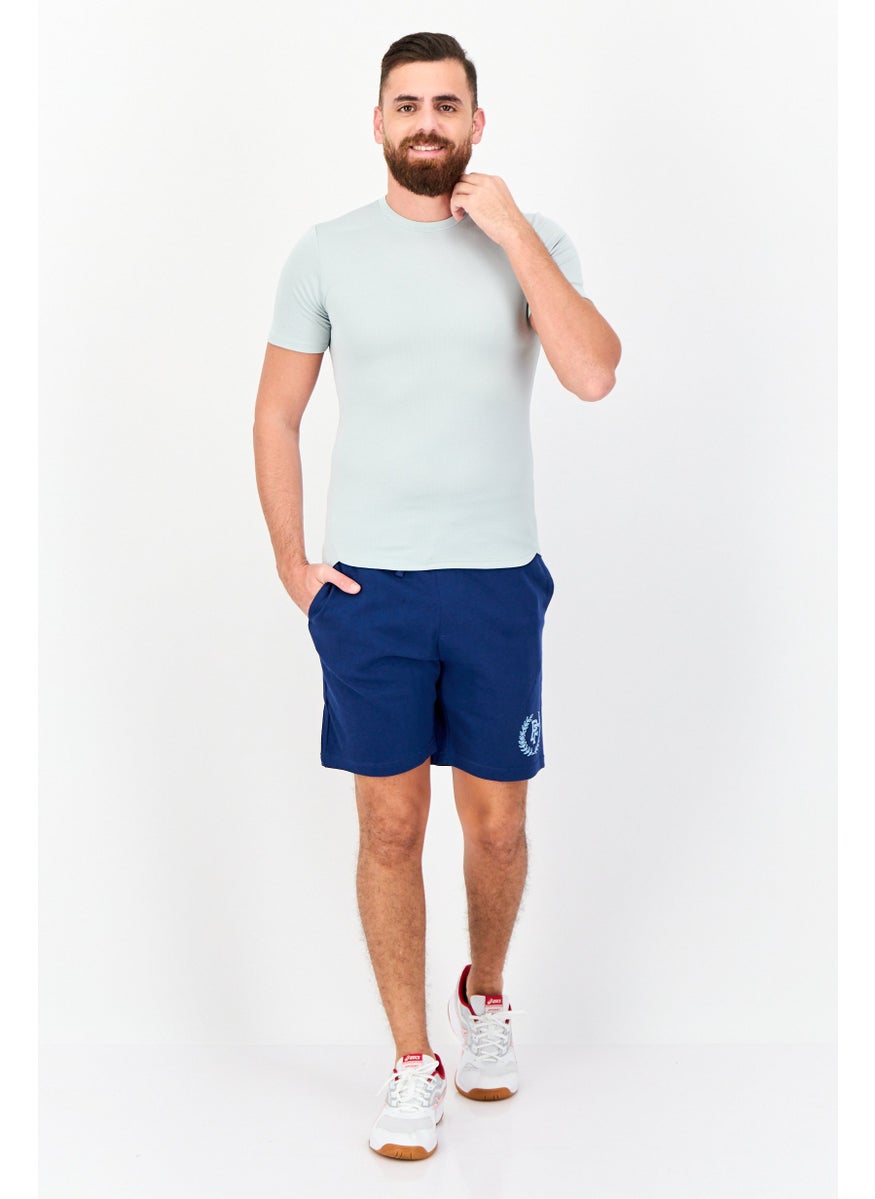 Men Graphic Print Basic Shorts, Navy Blue