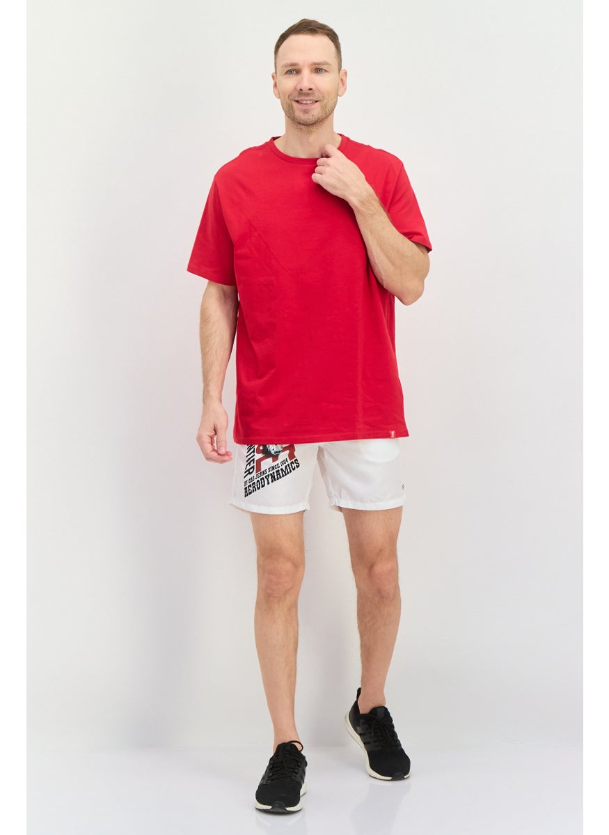 Men Drawstring Graphic Shorts, White