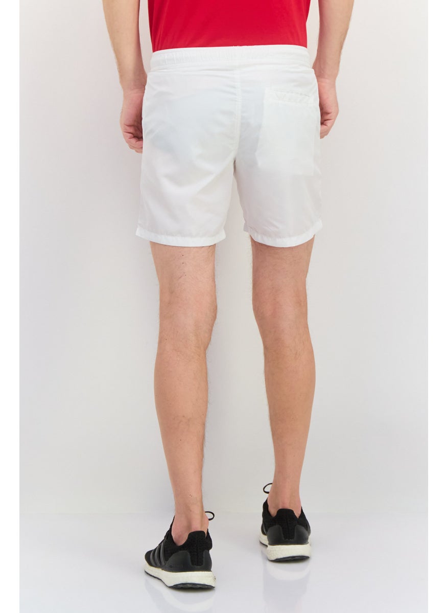 Men Drawstring Graphic Shorts, White