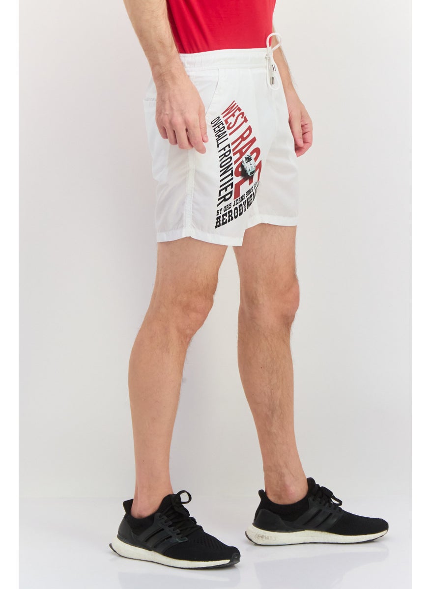 Men Drawstring Graphic Shorts, White