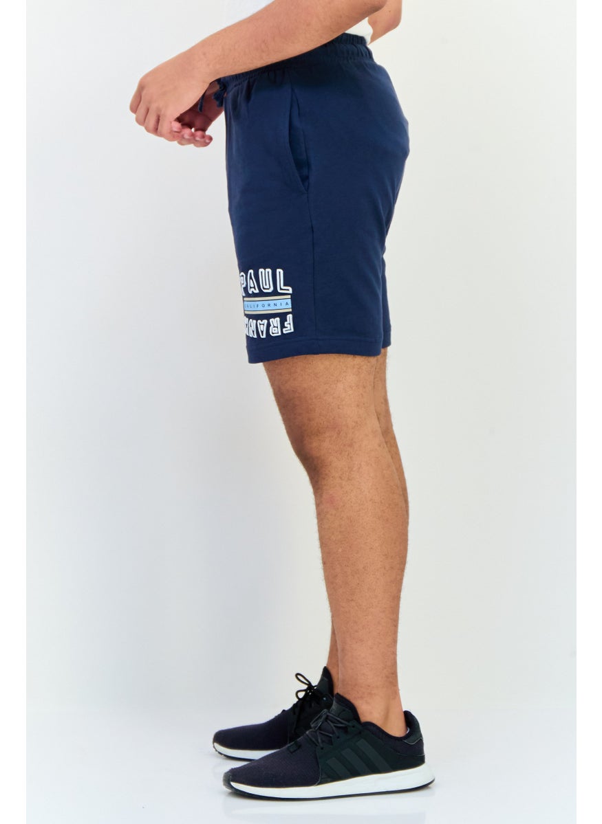 Men Graphic Print Basic Shorts, Navy