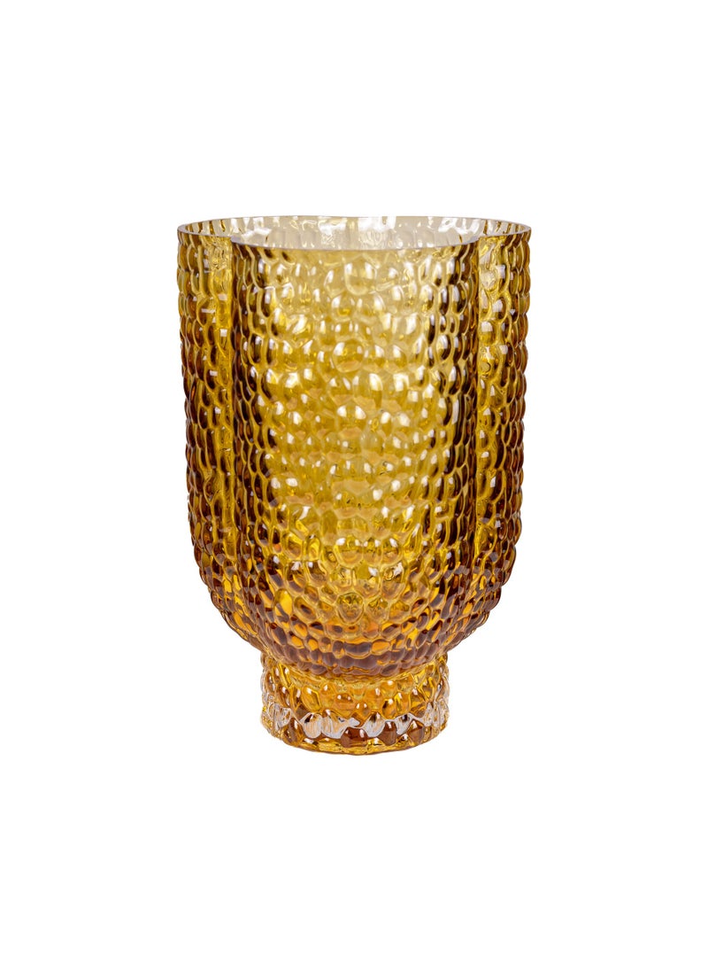 Gulf Flowers Amber Glass Vase – D17cm x H24.5cm Stylish Ribbed Vase for Floral Arrangements, Home Decor & Centerpieces – Decorative Amber-Tinted Shaped Glass Vase for Modern Interiors