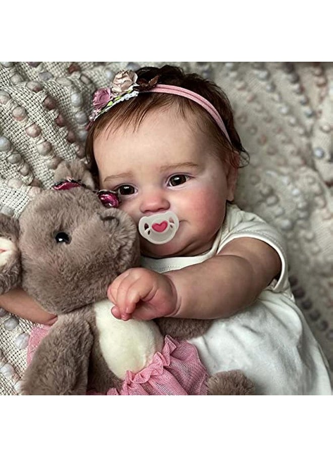 iCradle 20inch50CM Reborn Baby Dolls Silicone Vinyl Full Body Realistic Newborn Toddler Doll with Brown Hair Anatomically Correct Washable Toy for Age3+