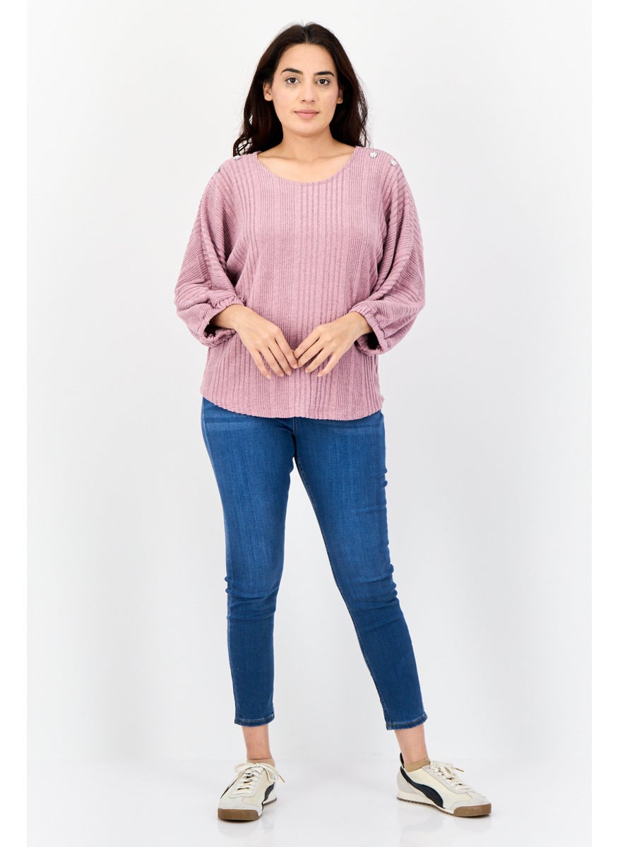 Women Round Neck Textured Blouse, Mauve