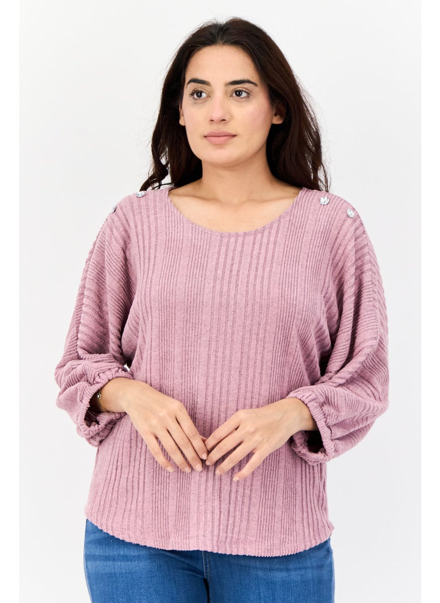 Women Round Neck Textured Blouse, Mauve
