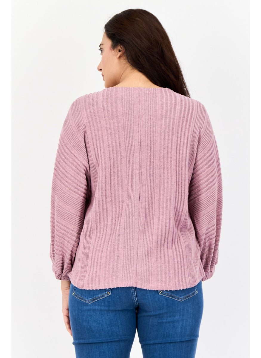 Women Round Neck Textured Blouse, Mauve