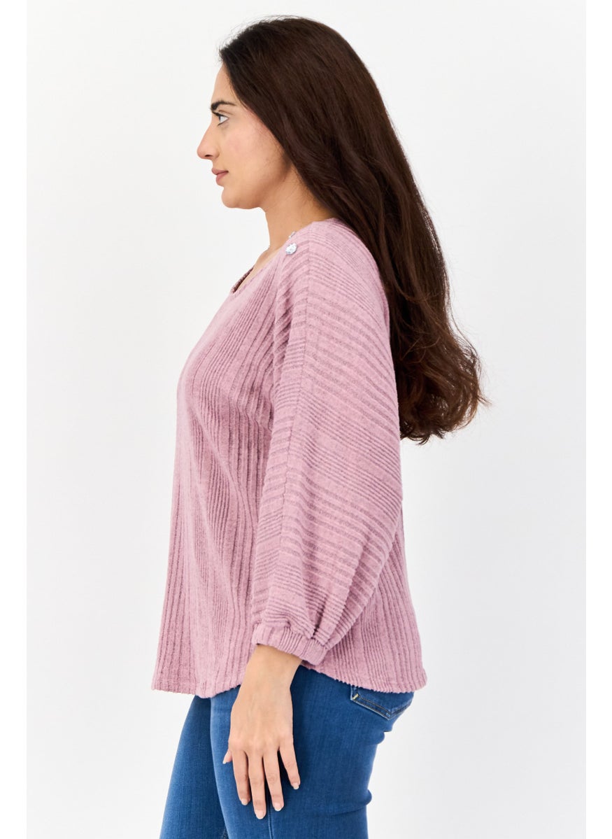 Women Round Neck Textured Blouse, Mauve
