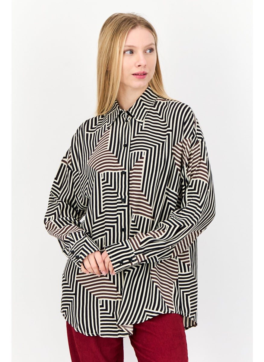Women Regular Fit Abstract Print Long Sleeve Shirts, Multicolor