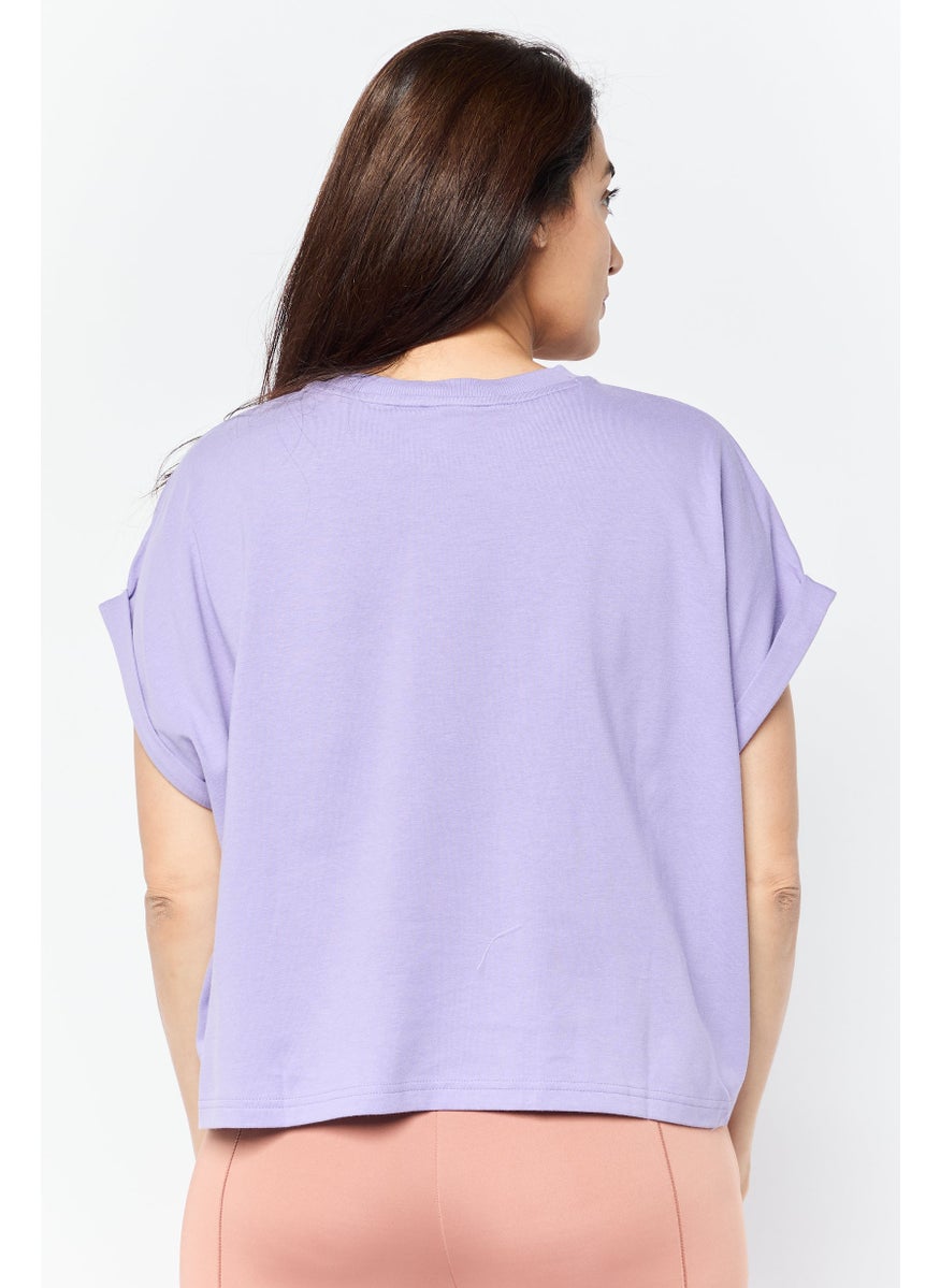 Women Sportswear Fit Short Sleeve Outdoor Crop Top, Lavender
