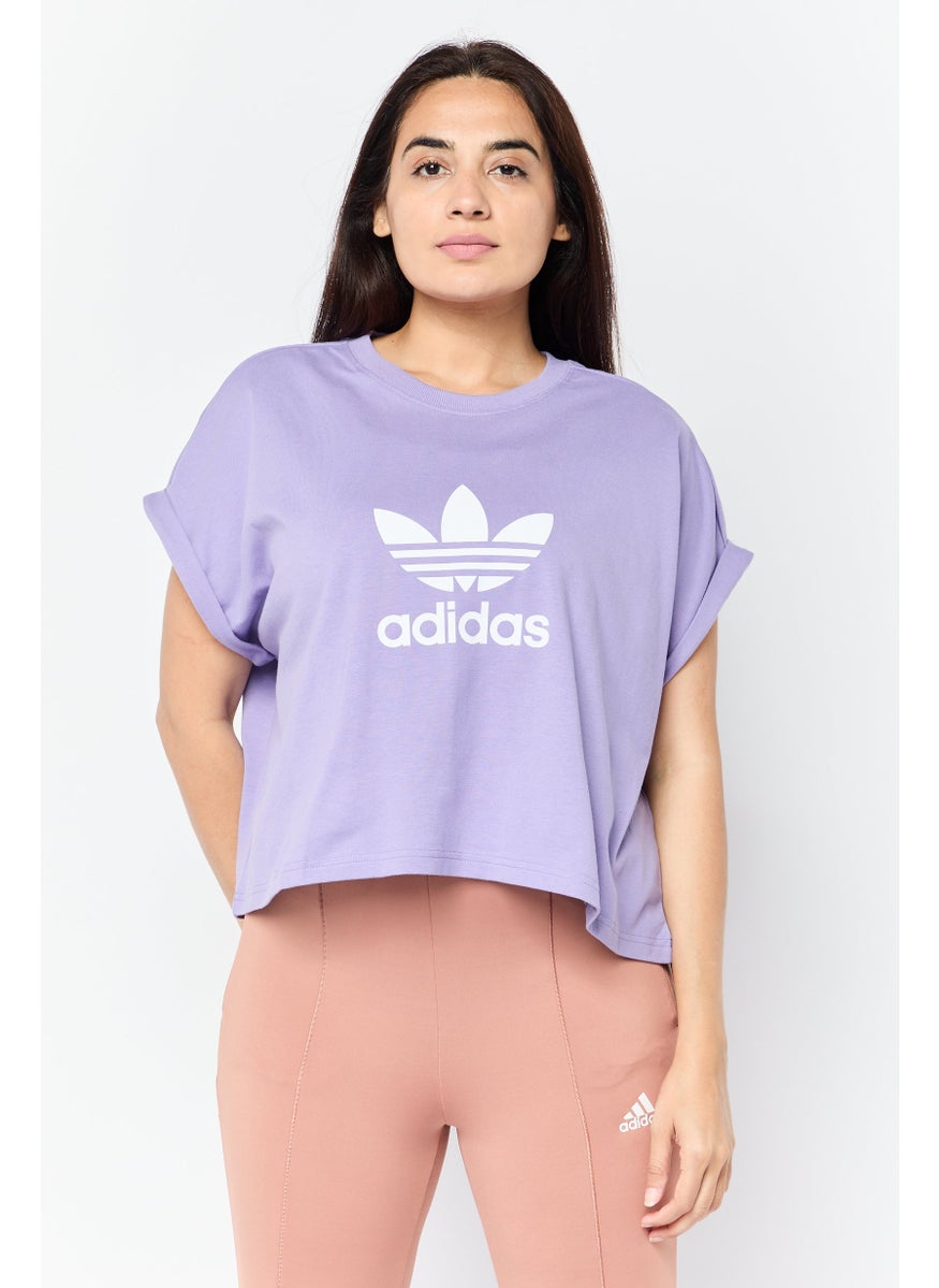 Women Sportswear Fit Short Sleeve Outdoor Crop Top, Lavender