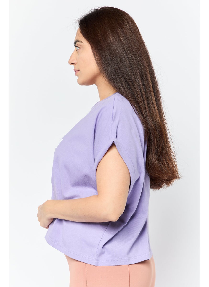 Women Sportswear Fit Short Sleeve Outdoor Crop Top, Lavender