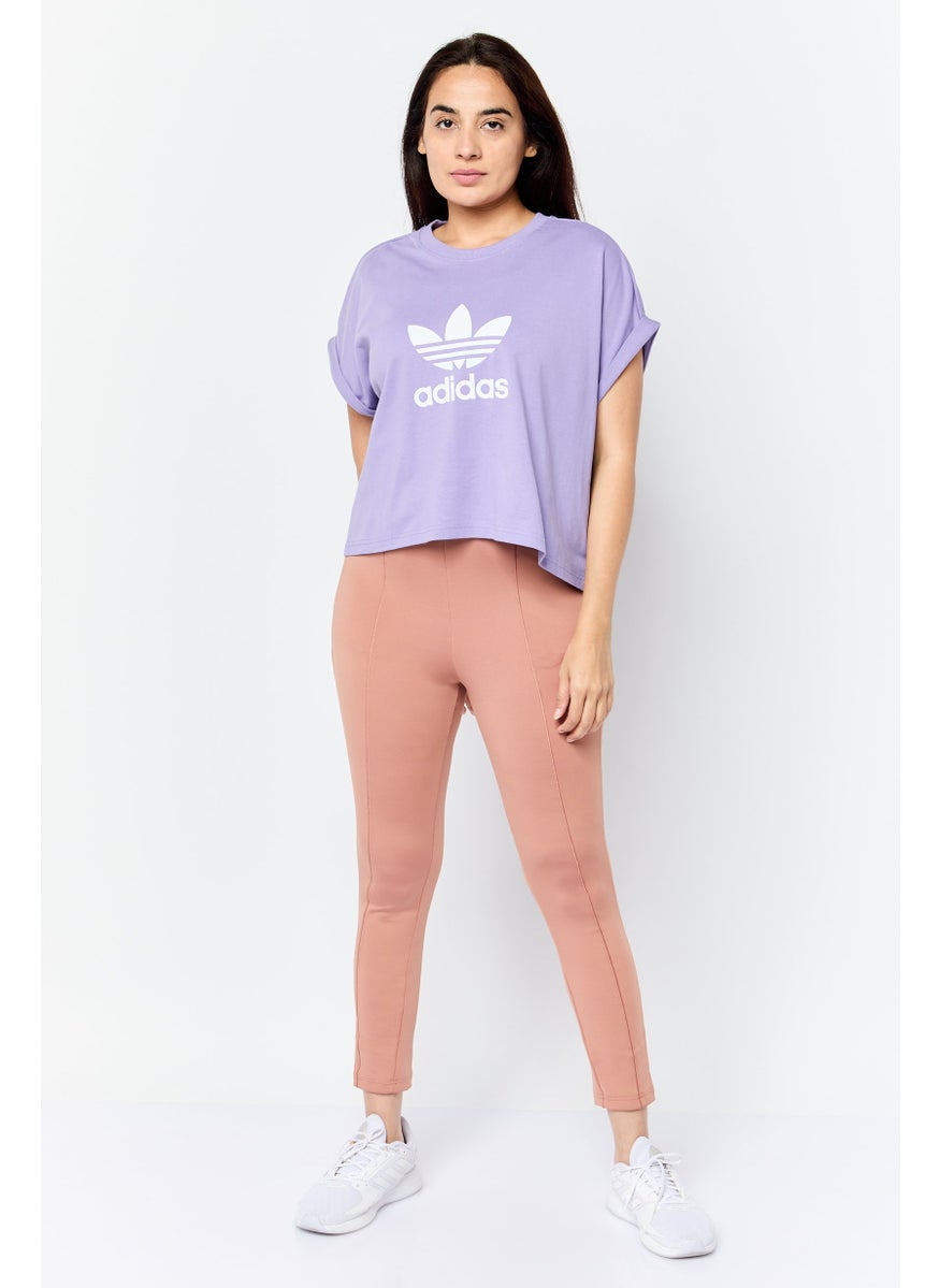Women Sportswear Fit Short Sleeve Outdoor Crop Top, Lavender