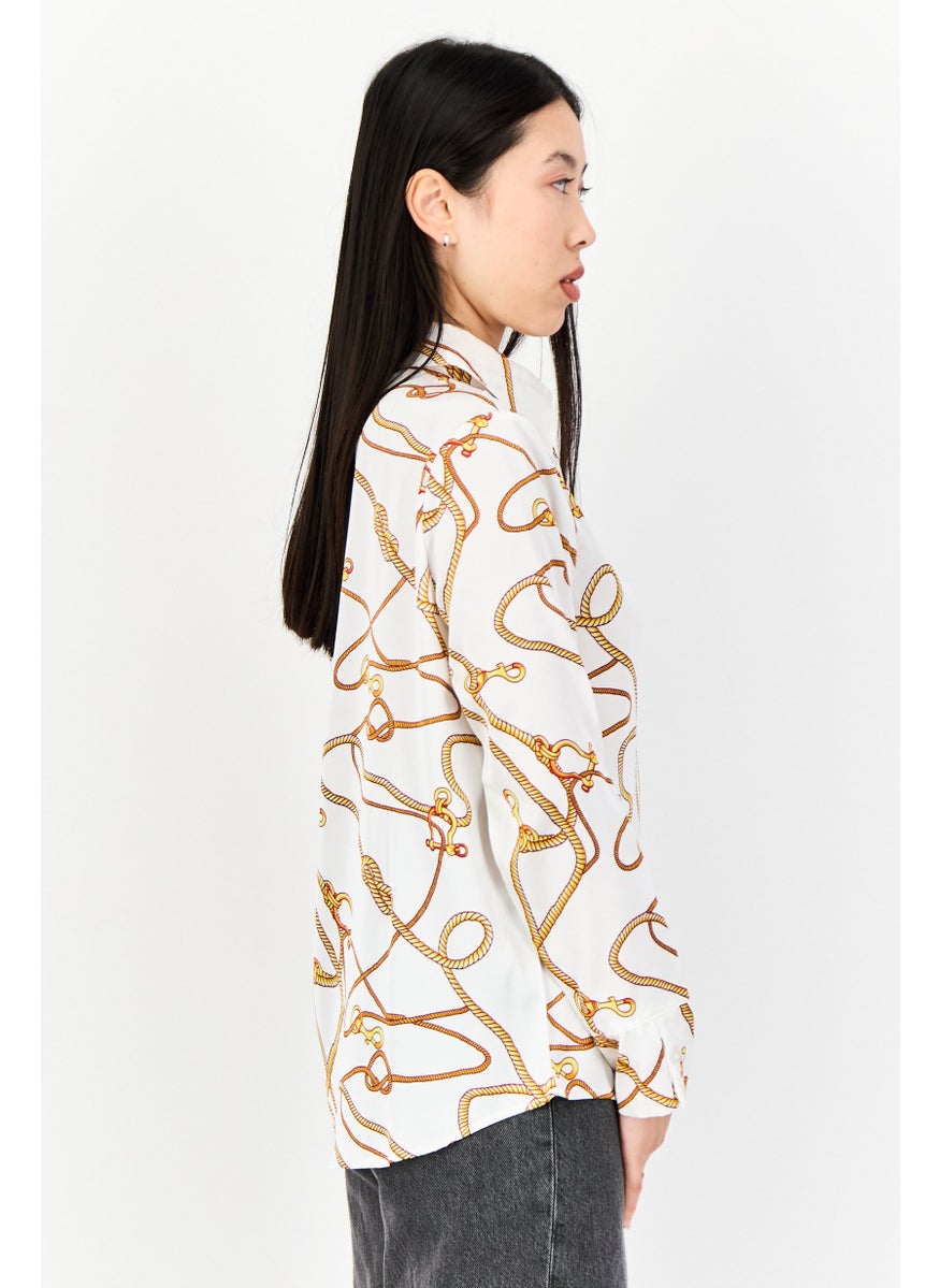 Women Spread Collar Allover Print Satin Shirt, Multicolor