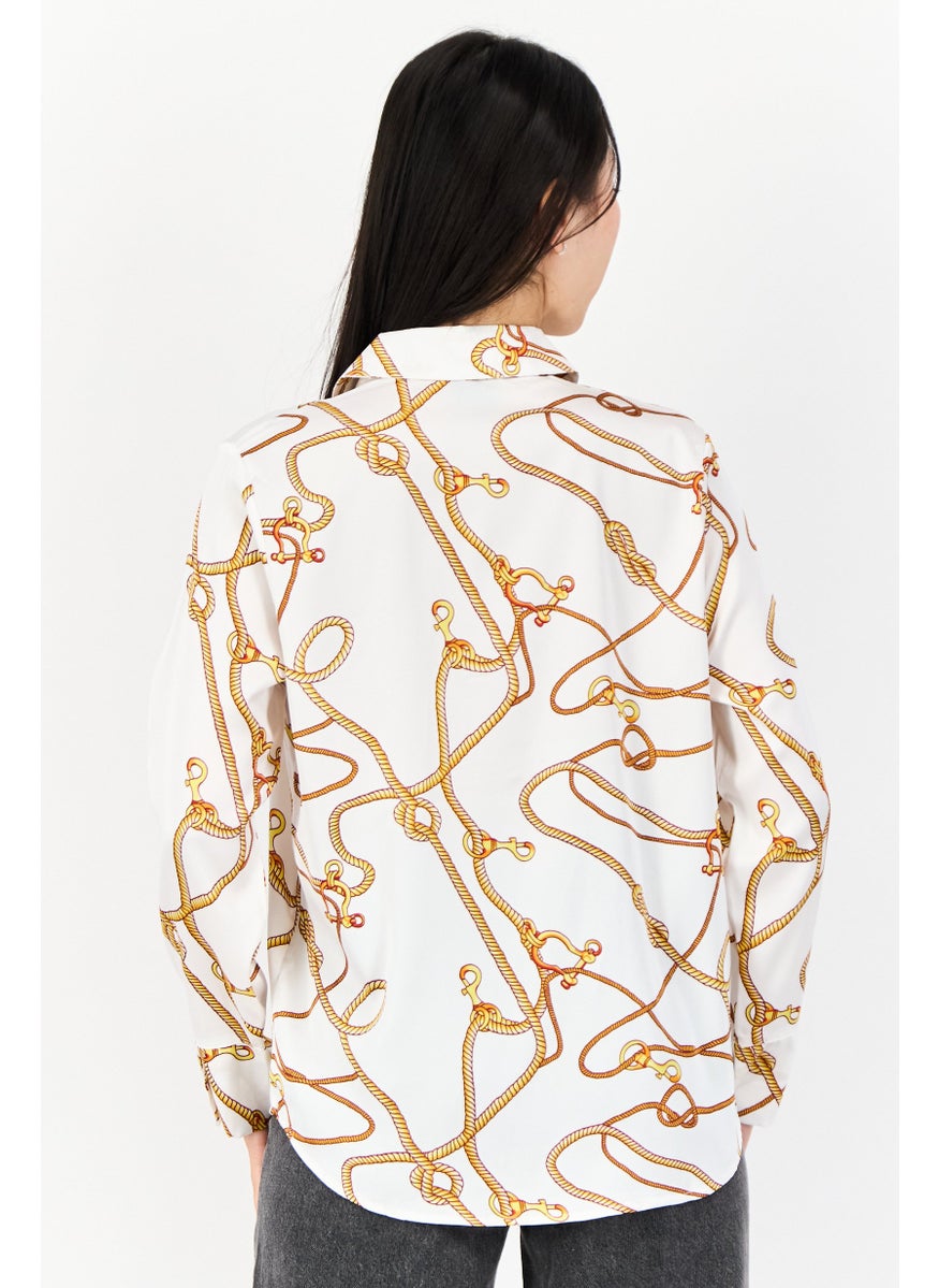 Women Spread Collar Allover Print Satin Shirt, Multicolor