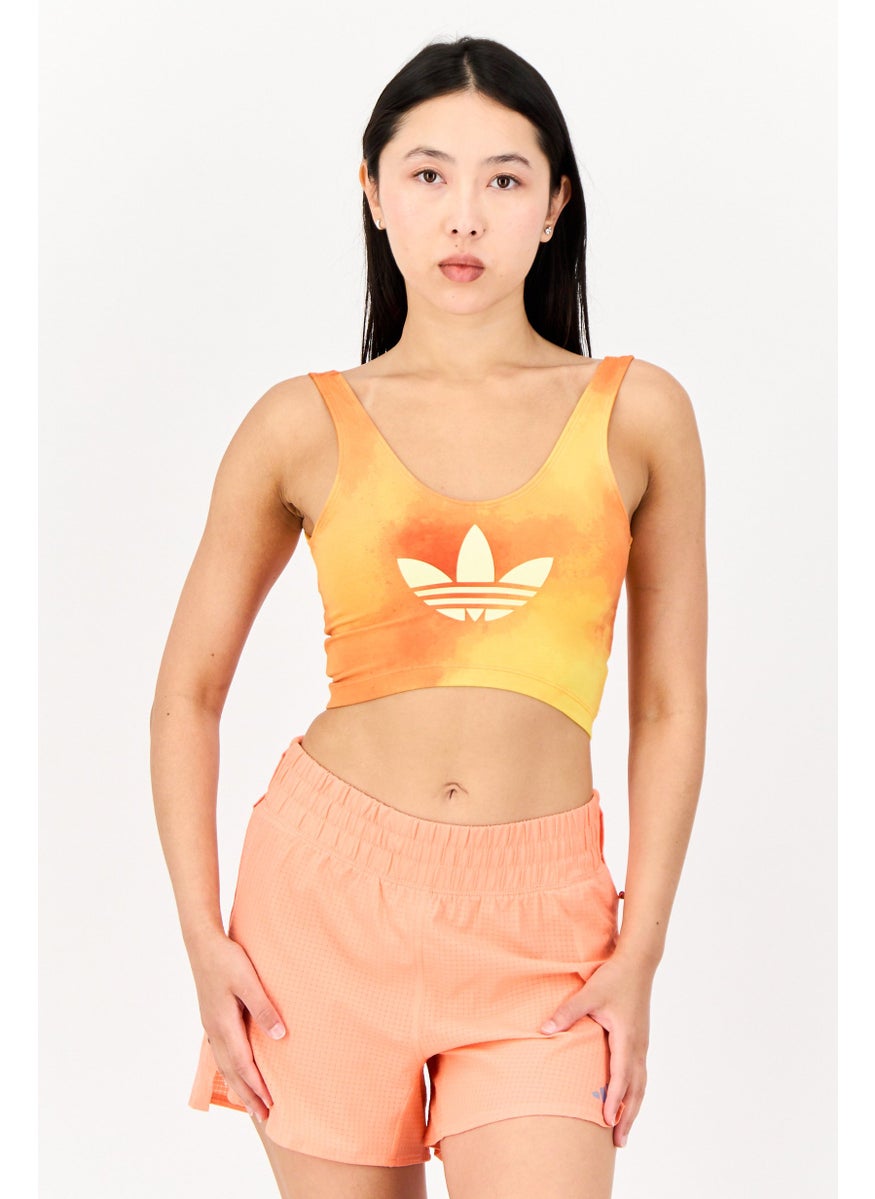 Women Sportswear Fit Sleeveless Running Crop Top, Orange