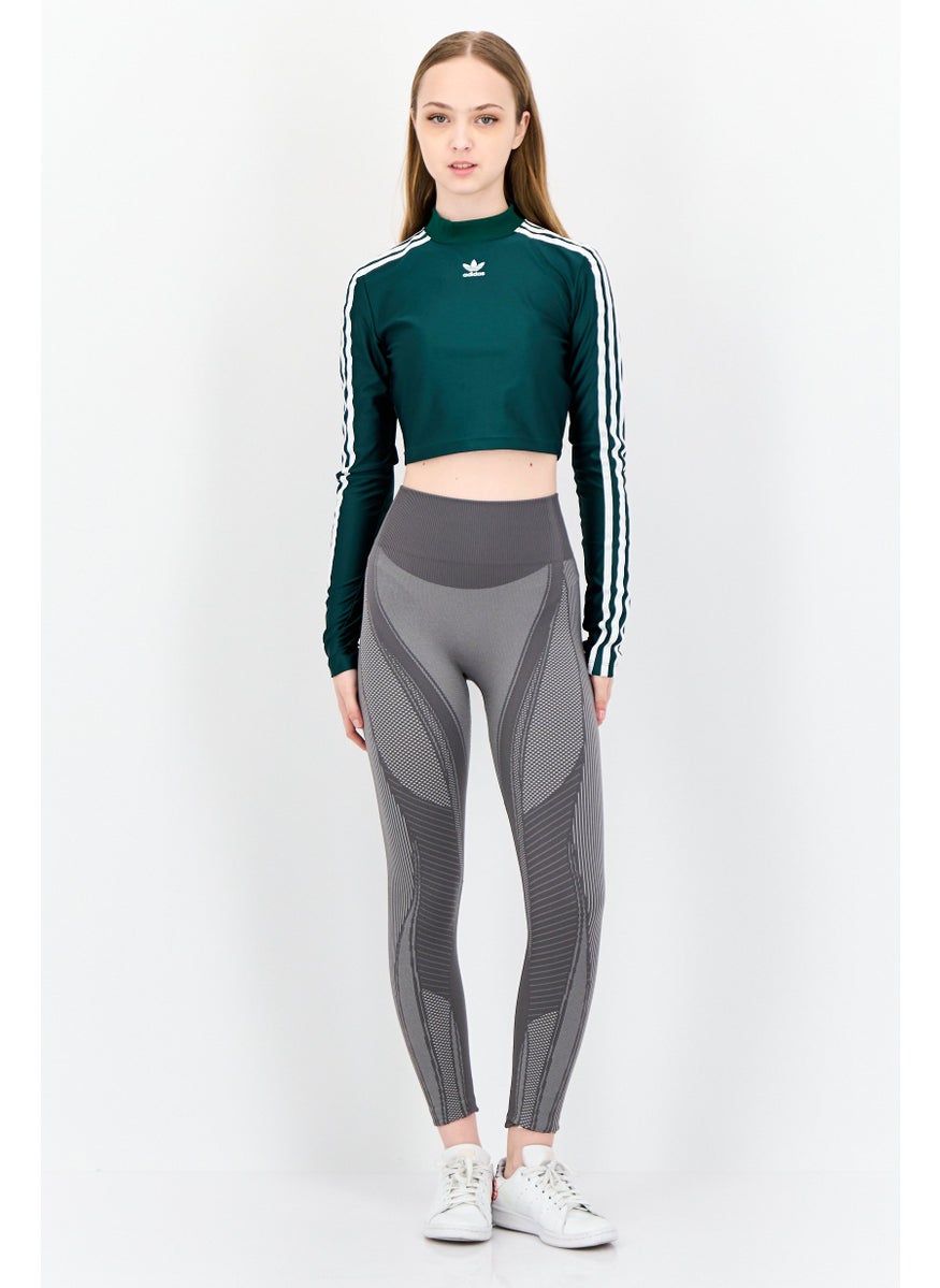 Women Sportswear Fit Long Sleeves Outdoor Crop Top, Green