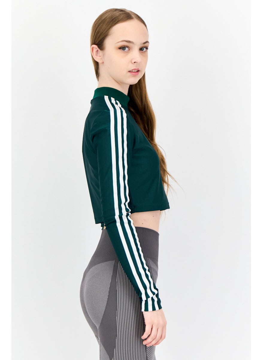 Women Sportswear Fit Long Sleeves Outdoor Crop Top, Green