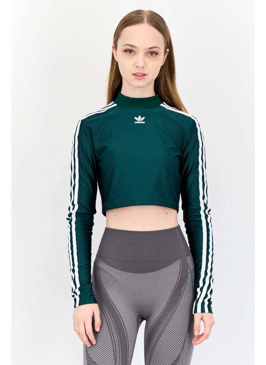 Women Sportswear Fit Long Sleeves Outdoor Crop Top, Green