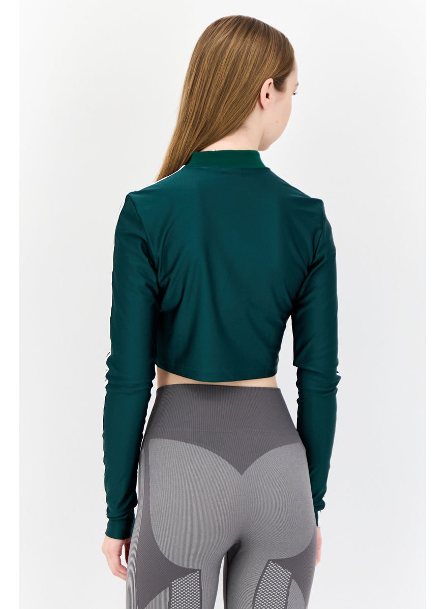 Women Sportswear Fit Long Sleeves Outdoor Crop Top, Green