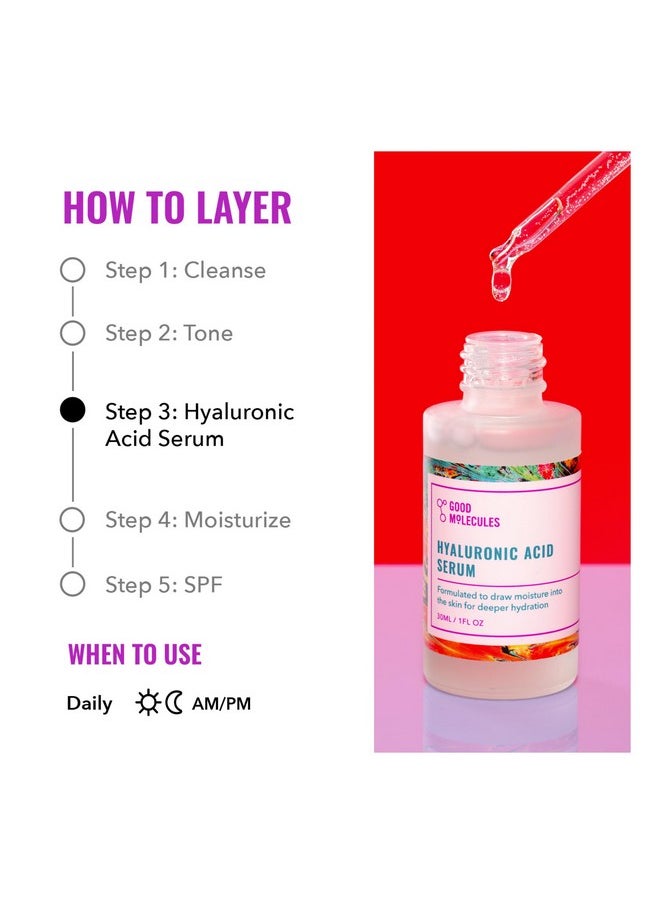 Good Molecules Hyaluronic Acid Serum - Hydrating, Non-greasy formula to Moisturize, Plump - 1% HA, Anti-aging, Water-Based Skincare for Face