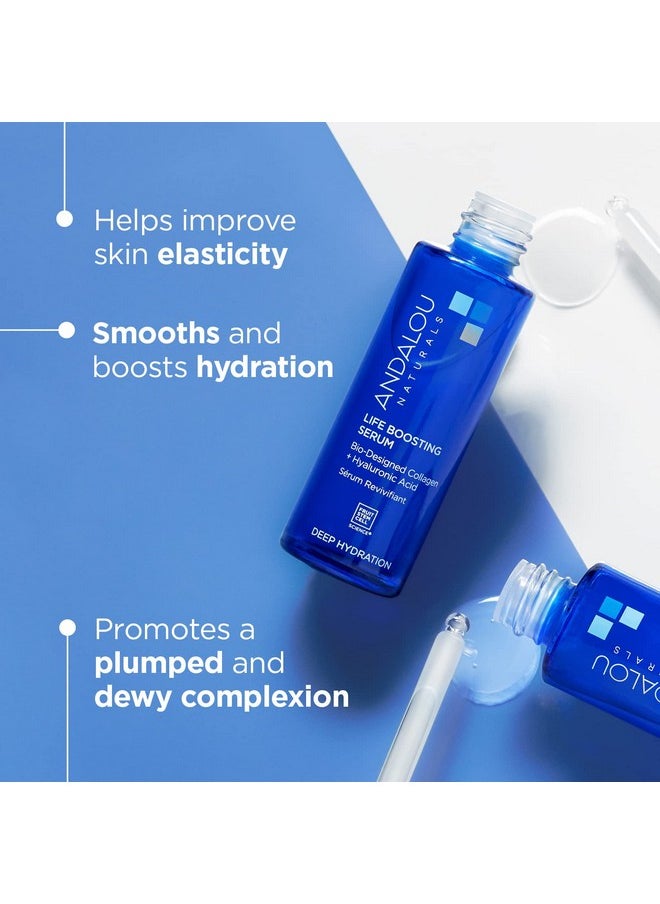 Andalou Naturals Collagen + Hyaluronic Acid Serum for Face, Deep Hydration Life Boosting Face Serum, Helps Improve Skin Elasticity, Day & Night Hydrating Serum, 1 Fl. Oz.