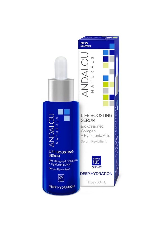 Andalou Naturals Collagen + Hyaluronic Acid Serum for Face, Deep Hydration Life Boosting Face Serum, Helps Improve Skin Elasticity, Day & Night Hydrating Serum, 1 Fl. Oz.