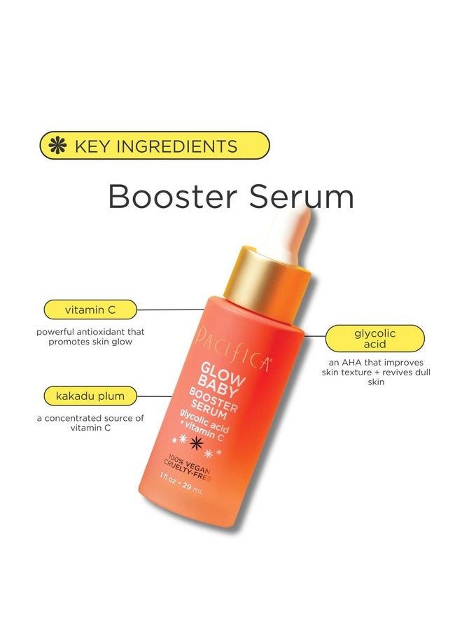 Pacifica Beauty, Glow Baby Booster Serum For Face, Vitamin C and Glycolic Acid, Brightens and Supports, For All Skin Types, Fragrance Free, Clean Skin Care, Vegan & Cruelty Free , 1 Fl Oz