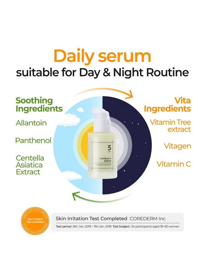 numbuzin No.5 Goodbye Blemish Serum | Blemish Serum for Dark Spots, Acne Scars with Vitamin C, Niacinamide, Antioxidant | Lightweight Gel, Korean Skin Care for Face | 1.69 Fl Oz