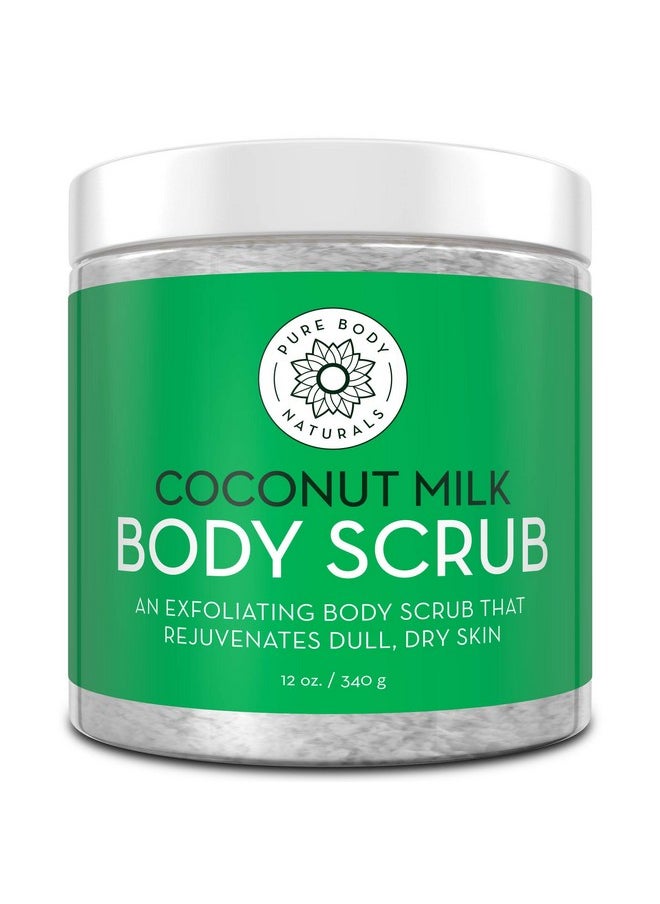 Pure Body Naturals Exfoliating Body Scrub with Hydrating Coconut Milk and Detoxifying Dead Sea Salt, Moisturizing Exfoliating Scrub, 12 Ounce (Packaging Varies)