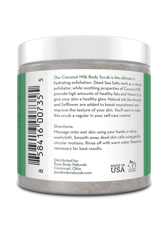 Pure Body Naturals Exfoliating Body Scrub with Hydrating Coconut Milk and Detoxifying Dead Sea Salt, Moisturizing Exfoliating Scrub, 12 Ounce (Packaging Varies)