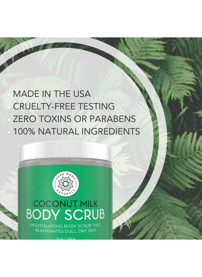 Pure Body Naturals Exfoliating Body Scrub with Hydrating Coconut Milk and Detoxifying Dead Sea Salt, Moisturizing Exfoliating Scrub, 12 Ounce (Packaging Varies)