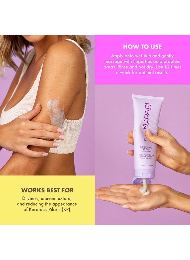 Kopari KP Body Bumps Be Gone Exfoliating Body Scrub with 10% AHA, to Smooth Skin, Reduce Bumps, Decongest Pores, Clarifying, Gently Exfoliate & Wash | 8.45 fl oz Tube