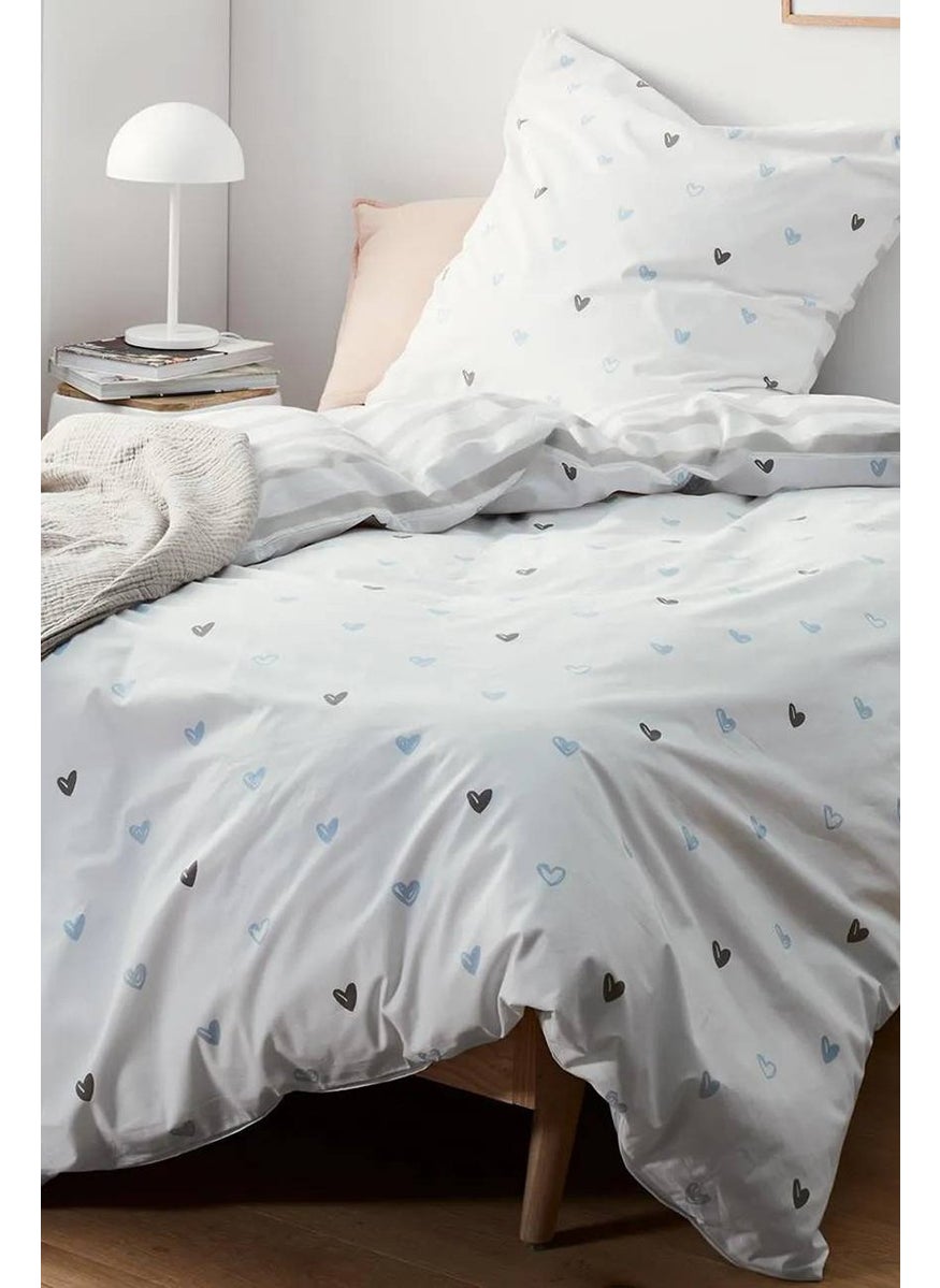 Single Reversible Percale Duvet Set 135 x 200 cm, White Combo