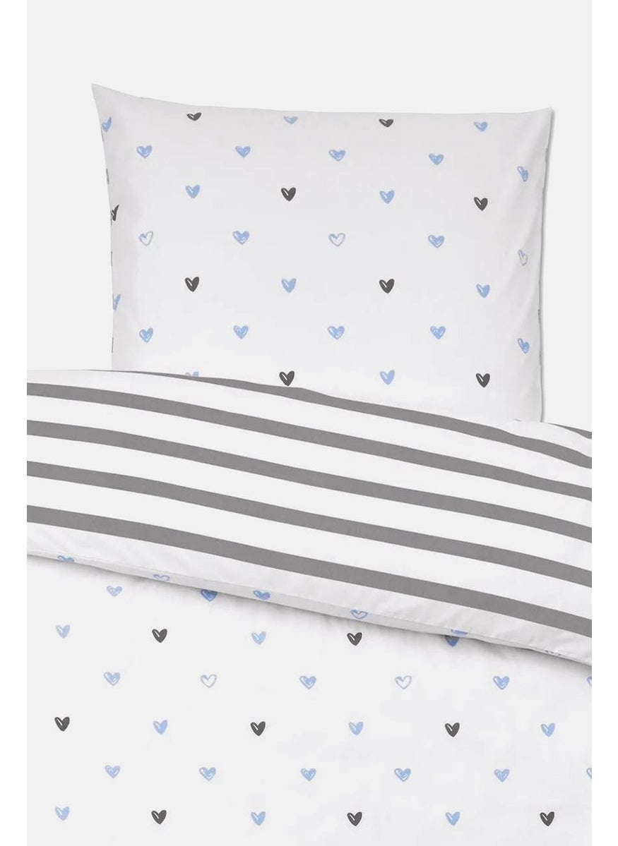 Single Reversible Percale Duvet Set 135 x 200 cm, White Combo