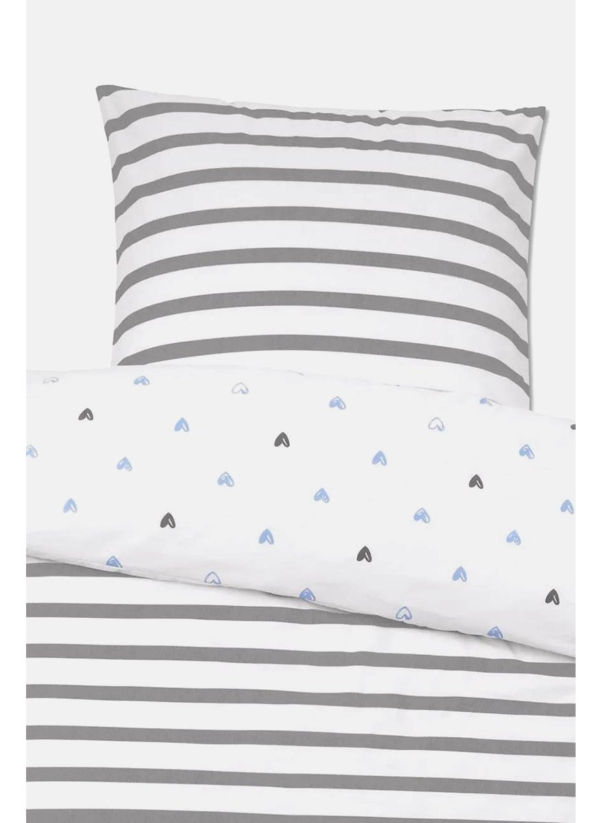 Single Reversible Percale Duvet Set 135 x 200 cm, White Combo