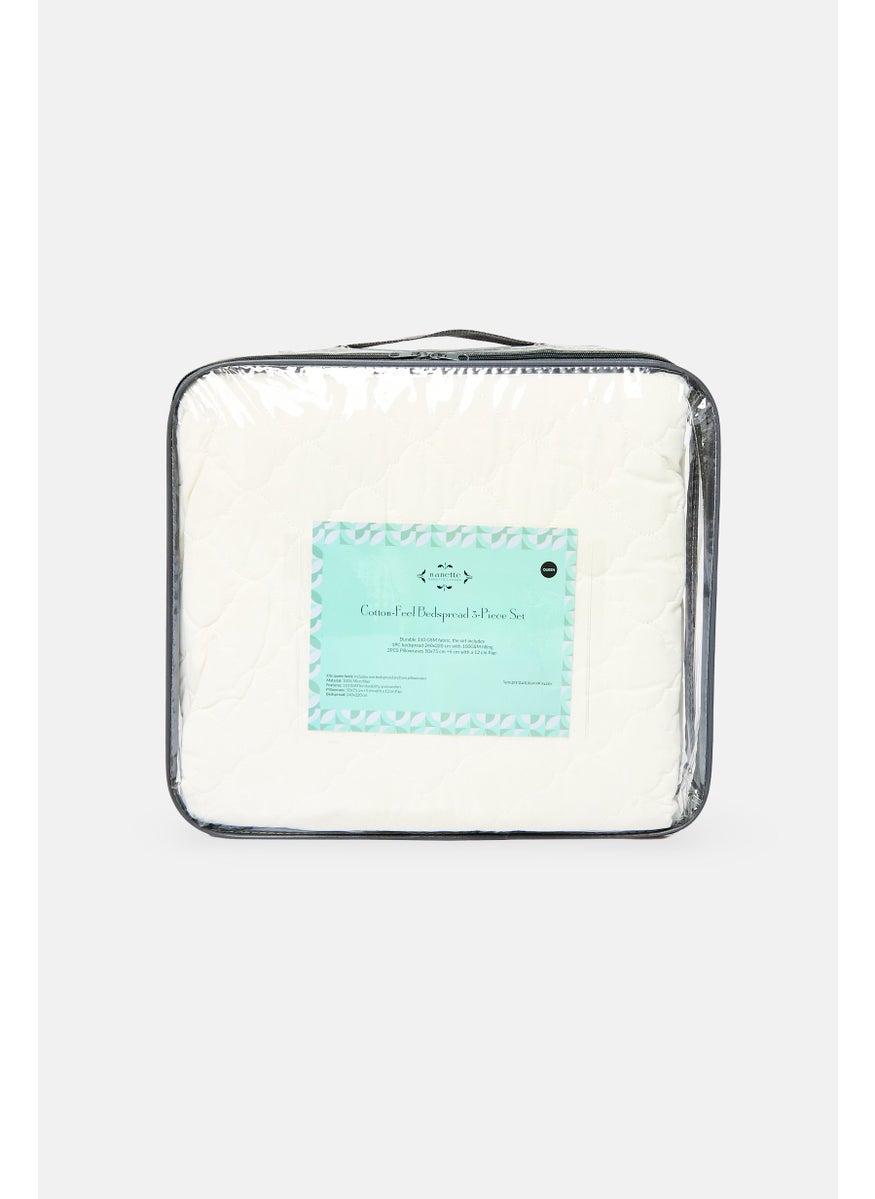 Queen 3 Pieces Quilted Bedspread With Pillow Case Set, Cream