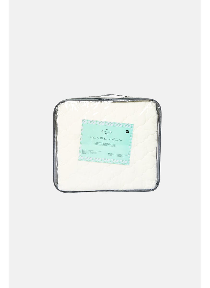 Single 2 Pieces Quilted Bedspread With Pillow Case Set, Cream