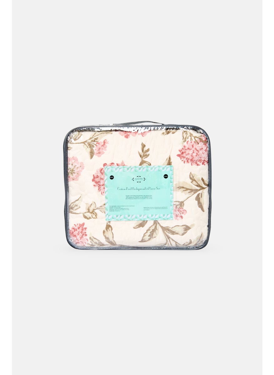 Single 2 Pieces Floral Pattern Bedspread With Pillow Case Set, Multicolor