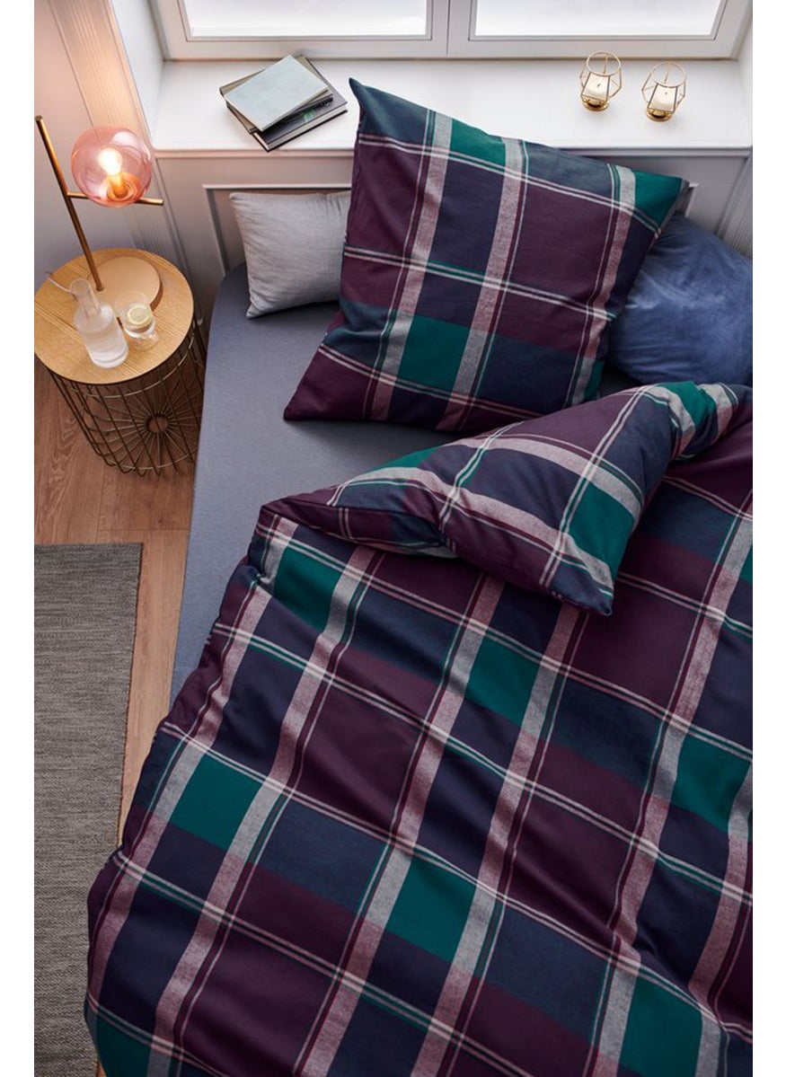 Flannel Check Duvet Set 200 x 210 cm, Purple Combo