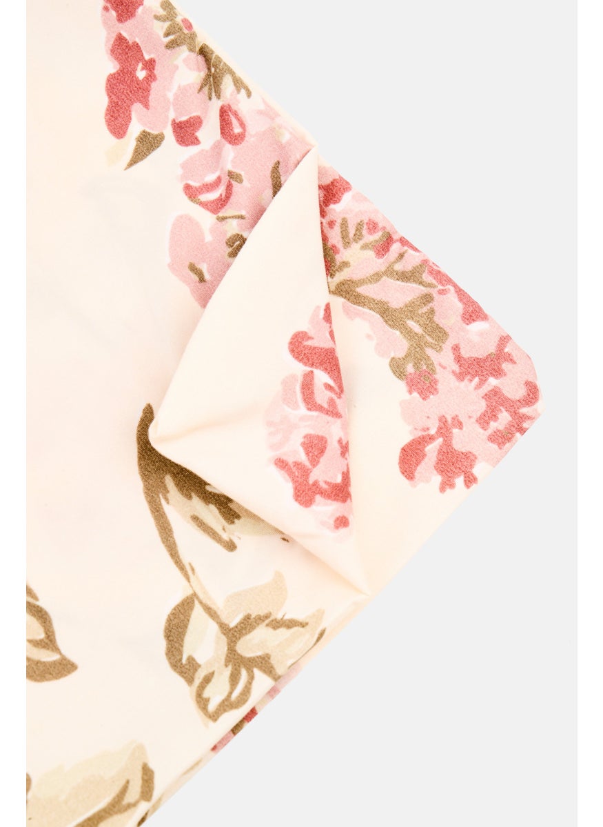3 Pieces Floral Pattern Cotton Feel Duvet With Pillow Case Set, Multicolor