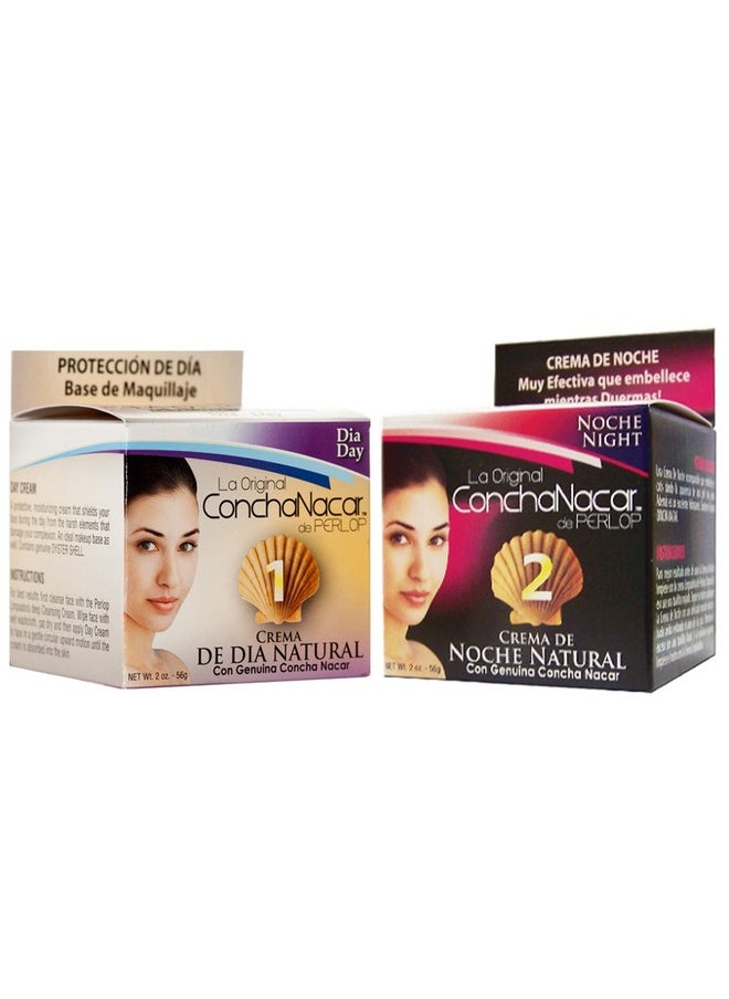 Concha Nacar Face Cream Combo 1-2 - Day Cream 2oz, Night Cream 2oz - Crema De Dia, Crema De Noche - Para Piel Manchas En Cara